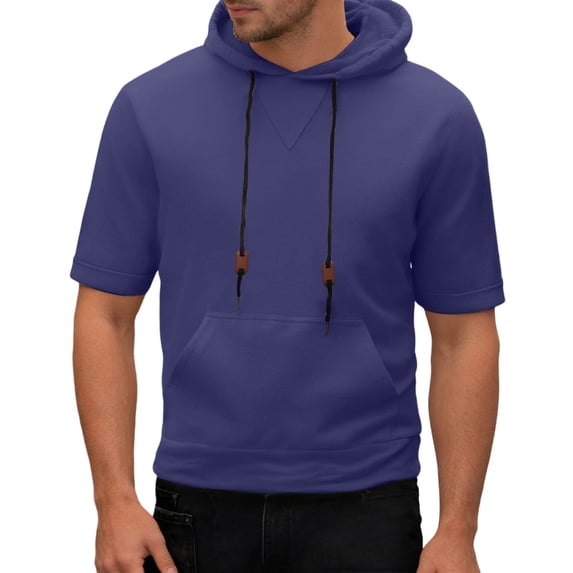 Rggeeun Men Tee Solid Color Short Sleeve Loose Hooded Comfortable Athletic Top For Running Training Fitness,Navy,S