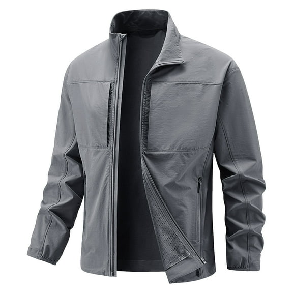 Rggeeun Men's Casual Jacket Lightweight Stretch Workwear Spring Fall Outdoor Comfortable Slim Fit Zip Up Stand Collar Loose Fit Outwear Fashion