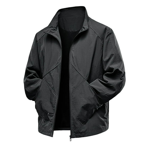 Rggeeun Men's Casual Jacket Lightweight Water Stand Collar Long Sleeve Zip Up Outerwear With Multiple Pockets For Daily Wear Outdoor Activities Outwear Classic