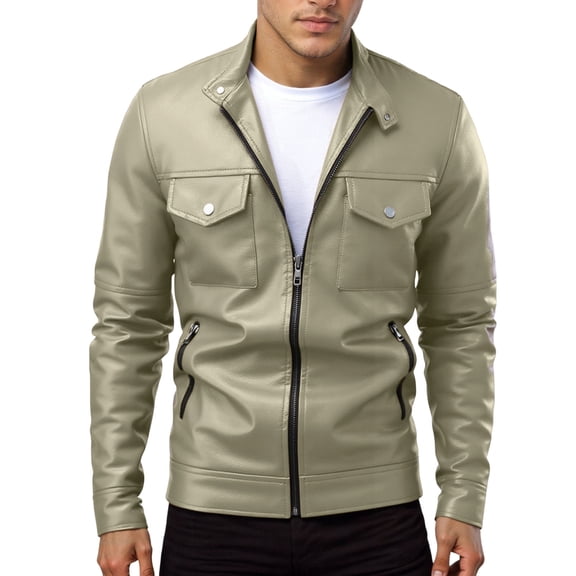 Rggeeun Men's Casual Jacket Slim Fit Leather Coat Lightweight Stylish Outerwear For Daily Wear Comfortable Breathable Fashionable Jacket Outwear Classic