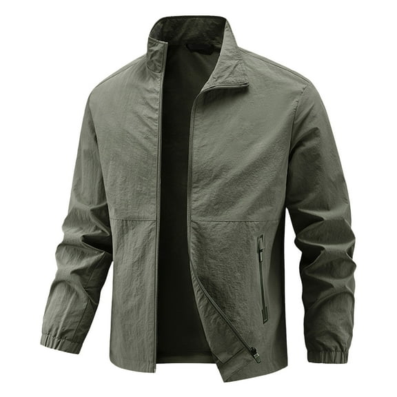 Rggeeun Men's Casual Jackets Lightweight Stretch Workwear Spring Fall Breathable Loose Fit Stand Collar Zipper Outerwear For Outdoor Hiking Outwear Streetwear