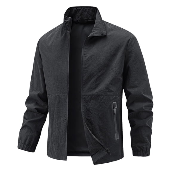 Rggeeun Men's Casual Jackets Lightweight Stretch Workwear Spring Fall Breathable Loose Fit Stand Collar Zipper Outerwear For Outdoor Hiking Outwear Streetwear