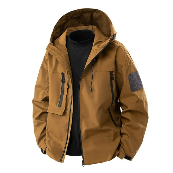 Rggeeun Men's Casual Jackets Versatile Hooded Utility Jacket For Outdoor With Multiple Pockets For Comfort Style Fall Winter Outwear Streetwear
