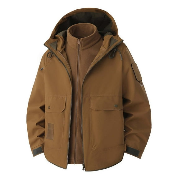 Rggeeun Men's Casual Jackets Windproof Warm Unisex Outdoor Hiking Travel Coat Winter Thermal Windbreaker Loose Fit Zip Up Plain Color Outwear Fashion