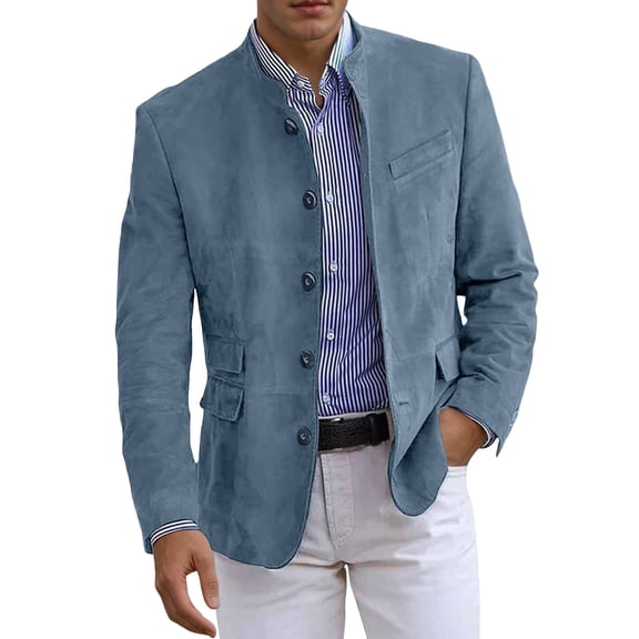 Rggeeun Men's Casual Suit Jacket With Multiple Pockets For Daily Wear Home Party Fall Winter Outfit Classic