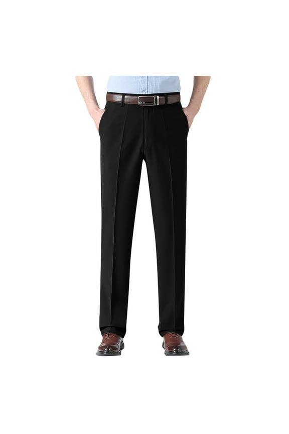 Men's Dress Pants Mens Hidden Expandable Waistband Classic Fit Front Pleated Dress Pant Trousers Classic
