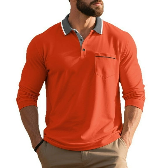 Rggeeun Men's Long Sleeve Polo Shirts Male Light Fashionable Casual Loose Fitting Large Sized Lapel And Pocket Shirt Tops Fashion