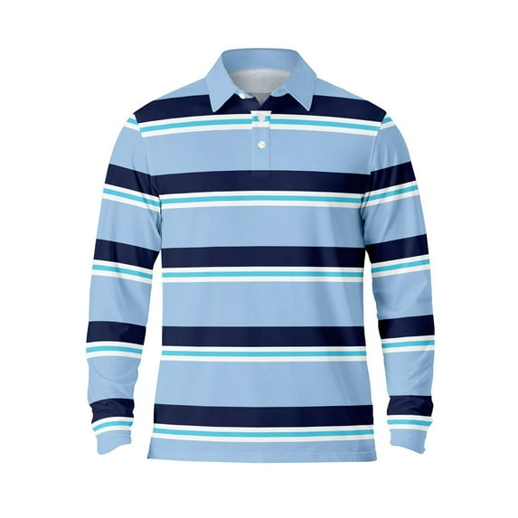 Rggeeun Men's Long Sleeve Polo Shirts Male Shirt Casual Button Down Shirt Breathable Long Sleeve Striped Tops Golf Shirts For Men