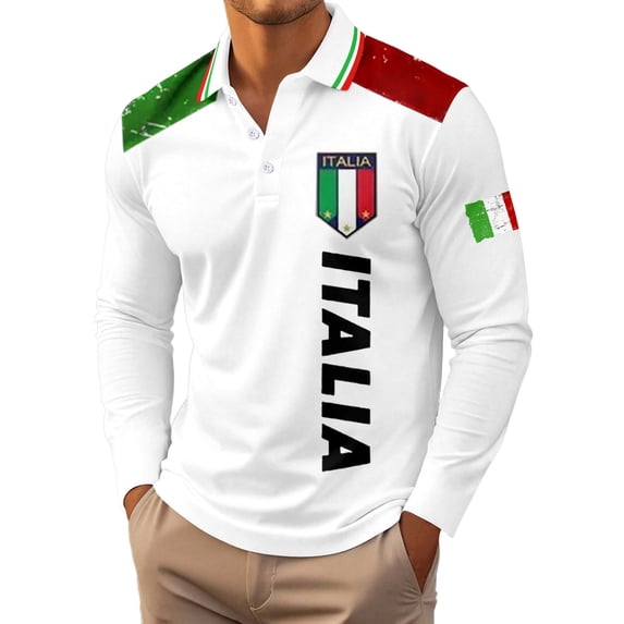 Rggeeun Men's Long Sleeve Polo Shirts Male Slim Fit With Print Design For Fall Winter Tops Fashion