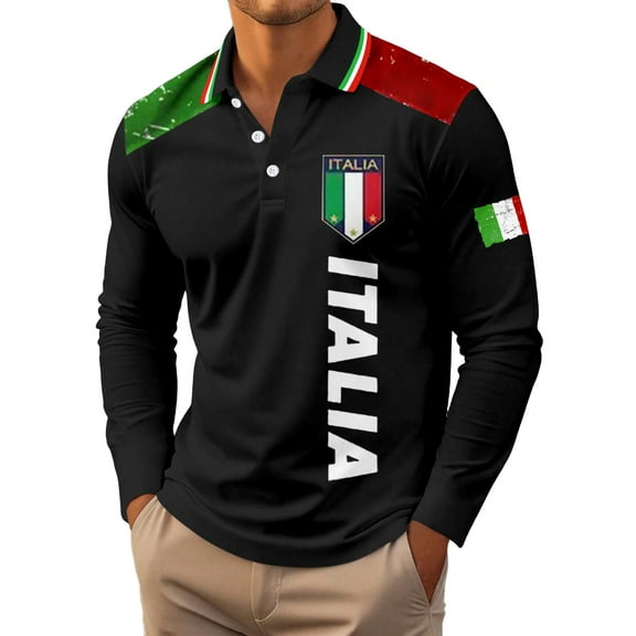 Rggeeun Men's Long Sleeve Polo Shirts Male Slim Fit With Print Design For Fall Winter Tops Golf Shirts For Men