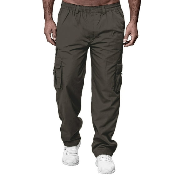 Rggeeun Men's Pants Men Solid Color Pocket Loose Straight Leg Workwear Pants Casual Comfortable Business Workwear Pants Comfort Trousers
