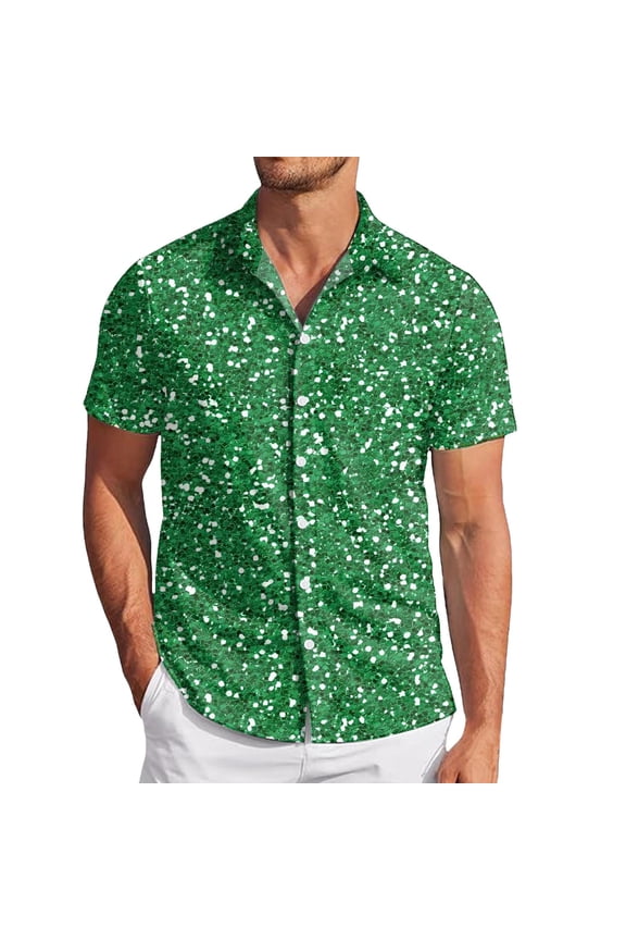 Men's Shirts Male Carnival Fashion Sequins Short Sleeve Lapel Button Down Shirt Top Comfort