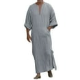 thumbnail image 1 of Rggeeun Men's Shirts Male Casual Fashion V Neck Long Sleeve Robe Top Solid Color Casual Hawaiian Beach Classic, 1 of 5