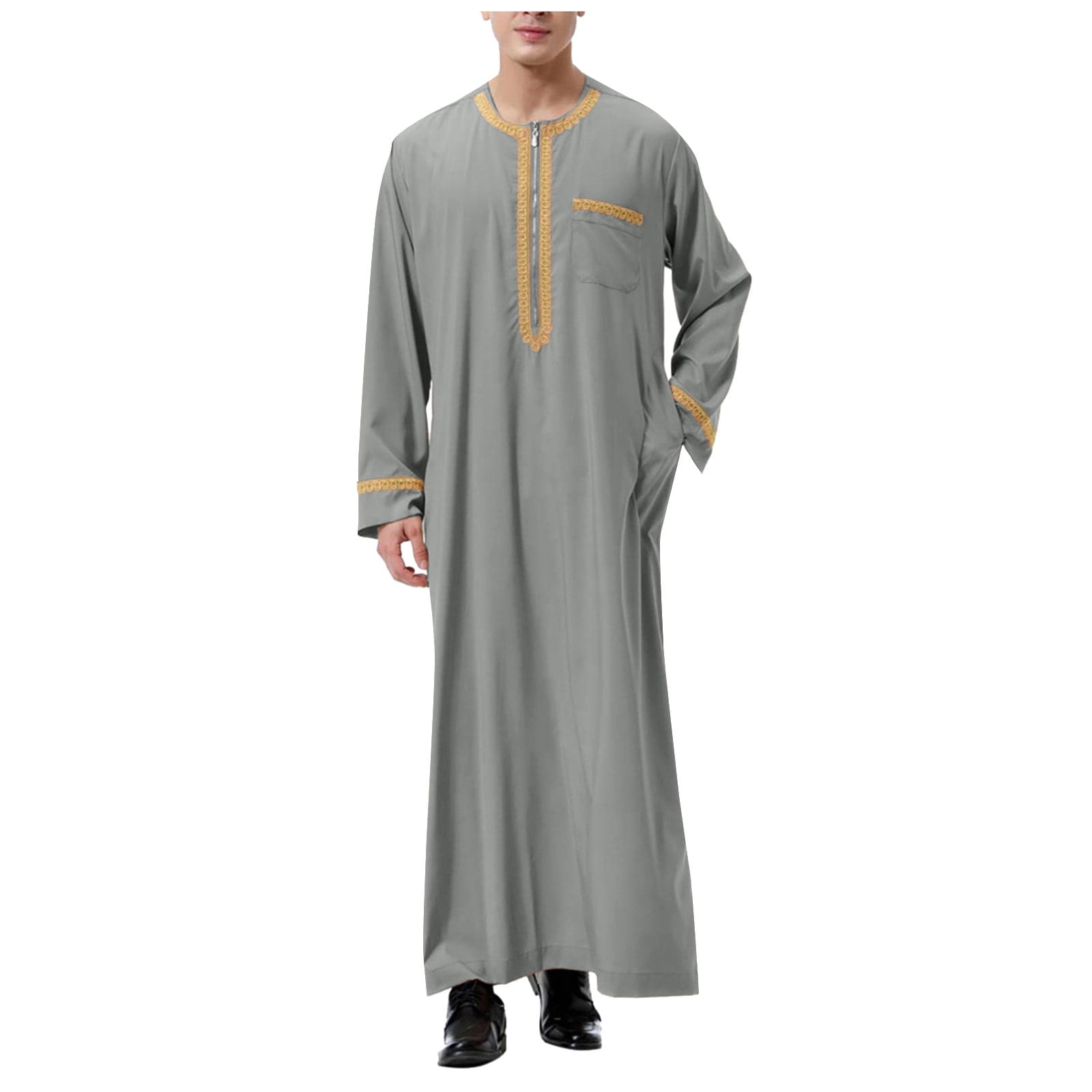 Rggeeun Men's Shirts Male Dress Robe Long Sleeve Embroidered Pocket ...
