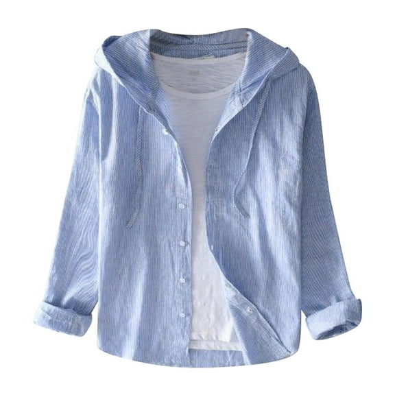 Rggeeun Men's Shirts Spring Summer Male Loose Fashion Hooded Long Sleeve Solid Color Linen Shirt Classic Tops