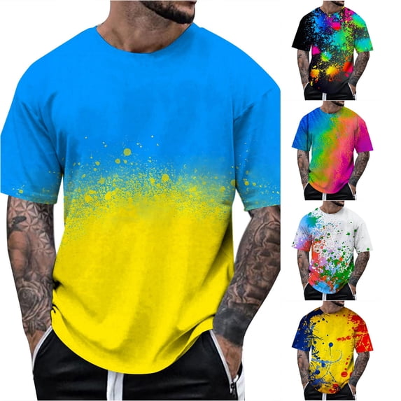 Rggeeun Men's T-Shirts Fashion Graffiti Style Pattern Short Sleeve Crew Neck Knit Loose Fit Casual For Summer Evening Party Cool Tops,Blue,Xl