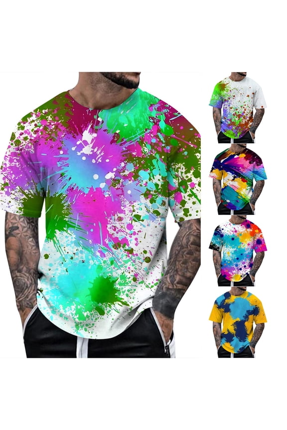 Men's T-Shirts Fashion Graffiti Style Pattern Short Sleeve Crew Neck Knit Loose Fit Casual For Summer Party Simple Tee,Green,L
