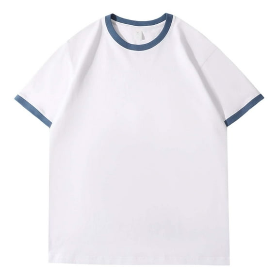 Rggeeun Men's T-Shirts Solid Color O-Neck Short Sleeve Top Tee Loose And Soft For Daily And Outdoors Activities Wearing,Dark Blue,XL