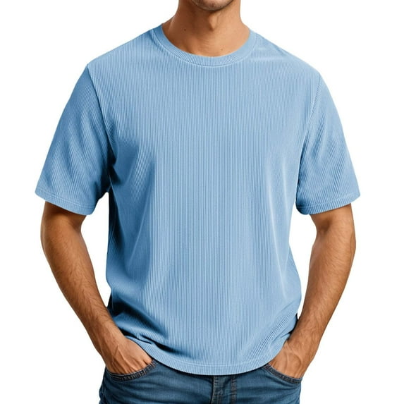 Rggeeun Men's Tee Solid Color O-Neck Short Sleeve Top Casual Loose Fit Comfortable Stretchable Tee For Spring Summer Everyday Wear ,Sky Blue,M