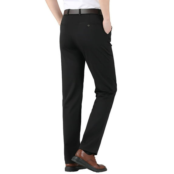 Rggeeun Mens Casual Pants Elastic Waist Casual Business Men's Pants Thin High Trousers Solid Color Men's Pants Classic-Fit Business Dress Pants With Pockets Fashion Loose Fit
