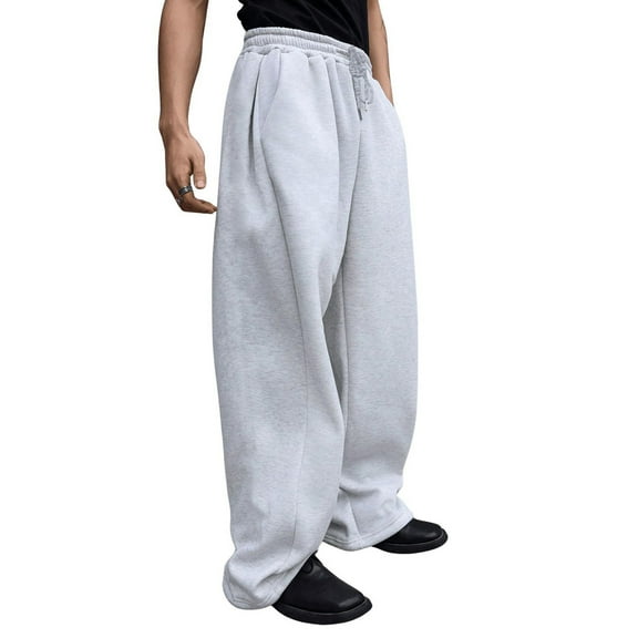 Rggeeun Mens Casual Pants Loose Fit Straight Leg Drawstring Waist Comfortable Trousers With Pockets For Daily Wear Sports Streetwear