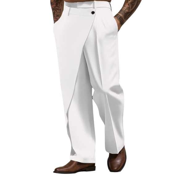 Rggeeun Mens Casual Pants Male Dress Pants Pocket Layer Straight Leg Plain Comfort Softness Full Length Outdoor Day Outdoor Fashion Streetwear Micro Stretch Suit Pants For Men Outdoor Trousers