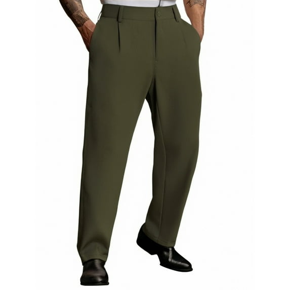 Rggeeun Mens Casual Pants Mens Solid Color Business Casual Straight Suit Pants Trousers Vintage Stylish Work Business Trousers Breathable