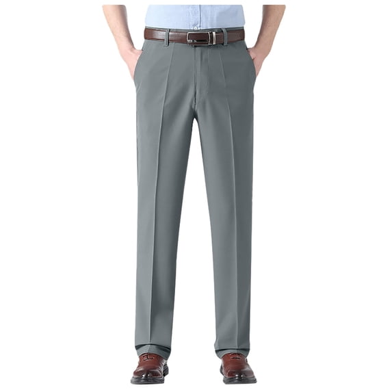 Rggeeun Mens Dress Pants Mens Hidden Expandable Waistband Classic Fit Front Pleated Dress Pant Trousers Fashion