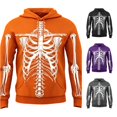 thumbnail image 1 of Rggeeun Mens Halloween Sweatshirt Hoodie Skeleton Graphic Soft Long Sleeve Tops with Pocket Fall Winter Pullover Training Leisure,Orange,S, 1 of 4