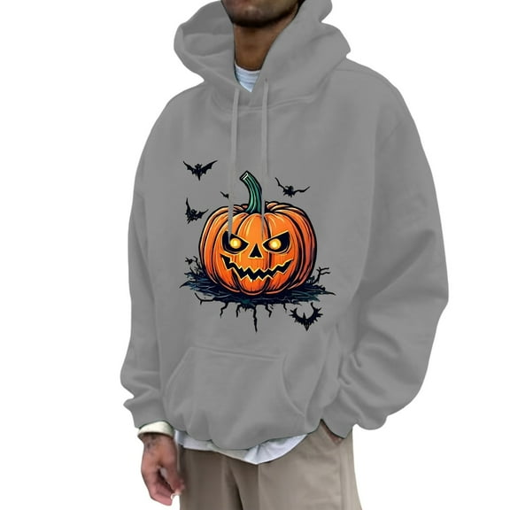 Rggeeun Mens Hooded Sweatshirt Halloween Print Long Sleeve Pullover Casual Warm Jacket With Graphic Design For Fall Winter Comfortable