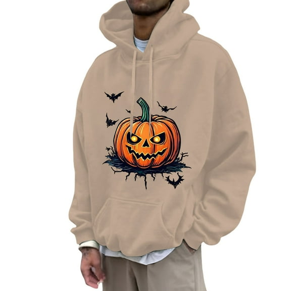 Rggeeun Mens Hoodies Halloween Print Hooded Sweatshirt Long Sleeve Pullover Casual Warm Jacket With Graphic Design For Fall Winter Loose Casual