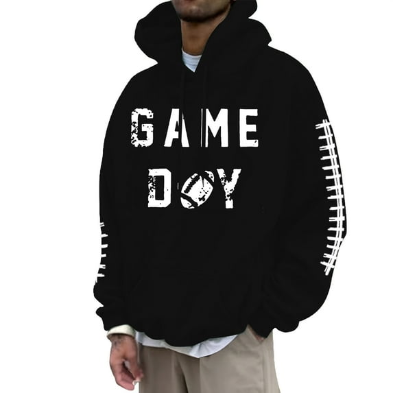 Rggeeun Mens Hoodies Pullover Football Print Casual Loose Fit Sweatshirt Comfortable Warm Long Sleeve Fall Winter Streetwear