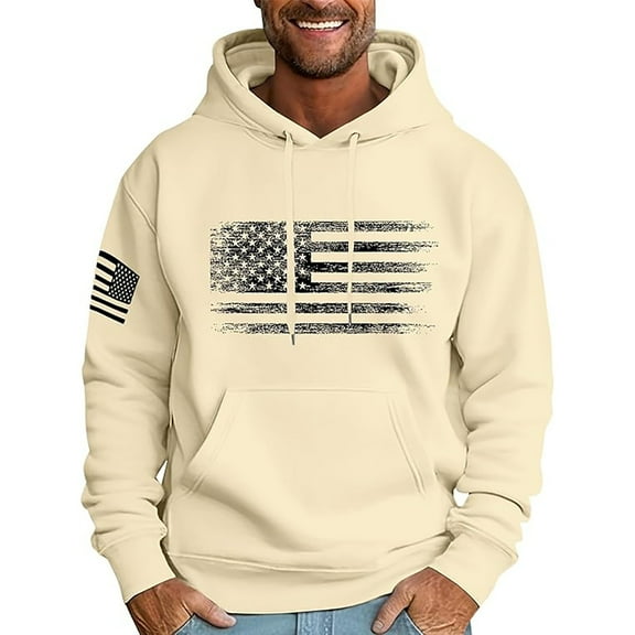Rggeeun Mens Hoodies Pullover Men's Fashion Leisure Print Hooded Pullover Long Sleeve Drawstring Hooded Sweatshirt Tops Hoodies Fall Winter Comfy Casual