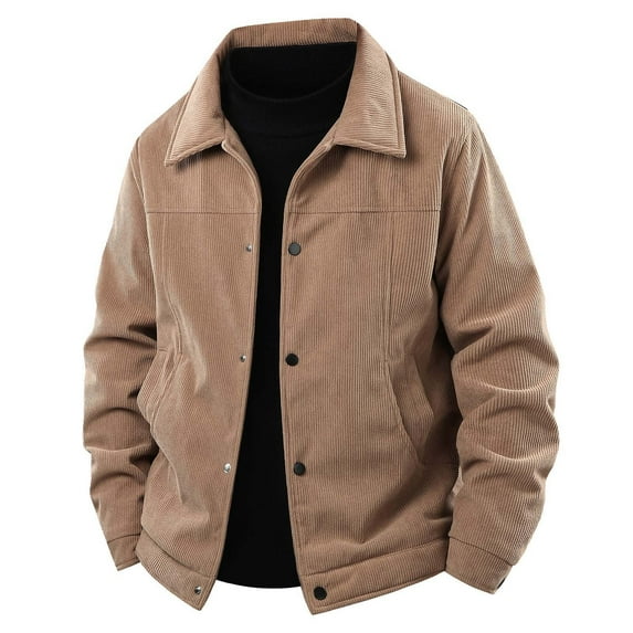 Rggeeun Mens Jacket Men's Casual Corduroy Jacket Lightweight Slim Fit Fashionable Comfortable Stand Collar Outerwear For Daily Wear Outwear Streetwear