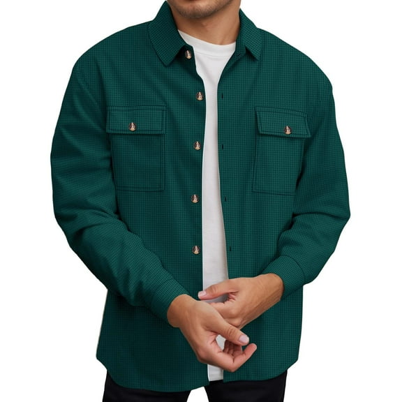 Rggeeun Mens Jacket Men's Casual Knit Jacket Fall Stylish Solid Color Button Up Long Sleeve Open Front Coat With Pockets Lightweight Comfortable Outwear Fashion