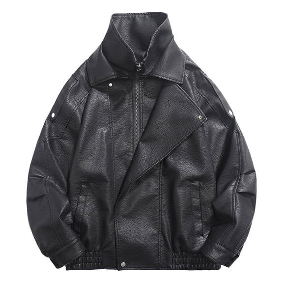 Rggeeun Mens Jacket Men's Leather Jacket Casual Slim Fit Zip Up Coat For Daily Wear Comfortable Lightweight Stylish Outwear Classic