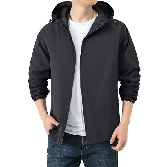 Rggeeun Mens Jacket Men's Lightweight Hooded Jackets Casual Outdoor Coats Versatile Windbreakers For Travel Everyday Wear Outwear Streetwear