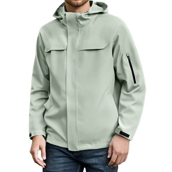 Rggeeun Mens Jacket Men's Outdoor Jackets Lightweight Windproof Casual Coats For Hiking Camping Adventures Outwear Fashion