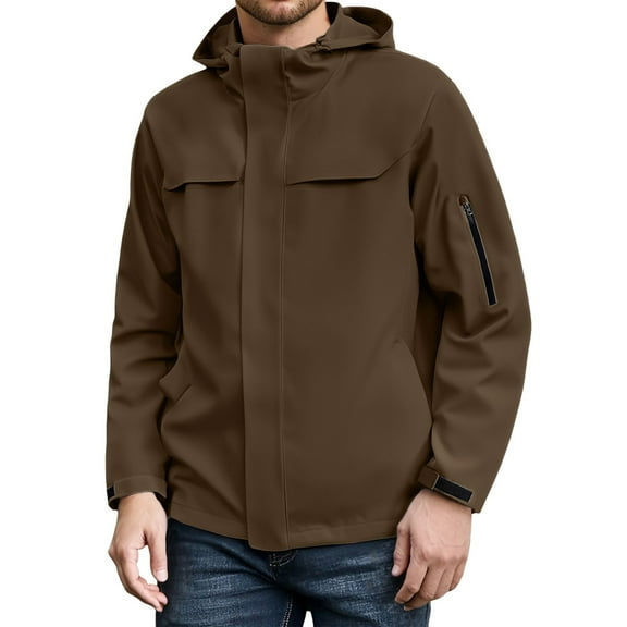 Rggeeun Mens Jacket Men's Outdoor Jackets Lightweight Windproof Casual Coats For Hiking Camping Adventures Outwear Streetwear