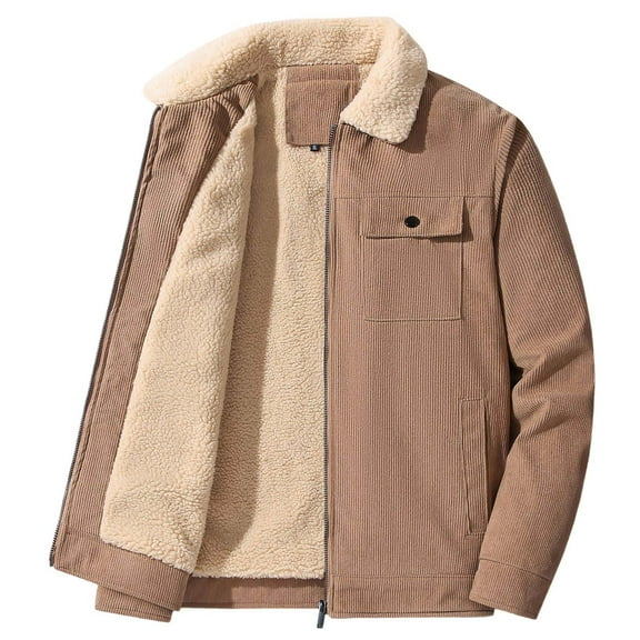 Rggeeun Mens Jacket Men's Warm Corduroy Jacket Winter Lined Casual Coat With Multiple Pockets Loose Fit Workwear Style Outerwear For Daily Use Outwear Fashion