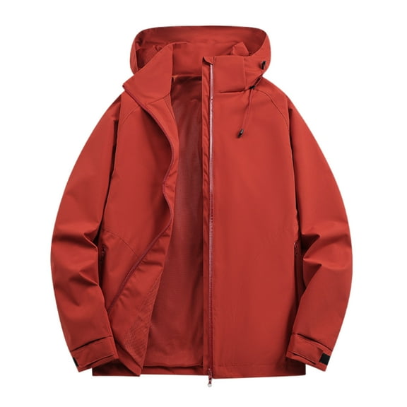 Rggeeun Mens Jacket Solid Color Hooded Zipper Jacket Men's Casual Loose Sports Comfortable Outdoor Jacket Outwear Streetwear