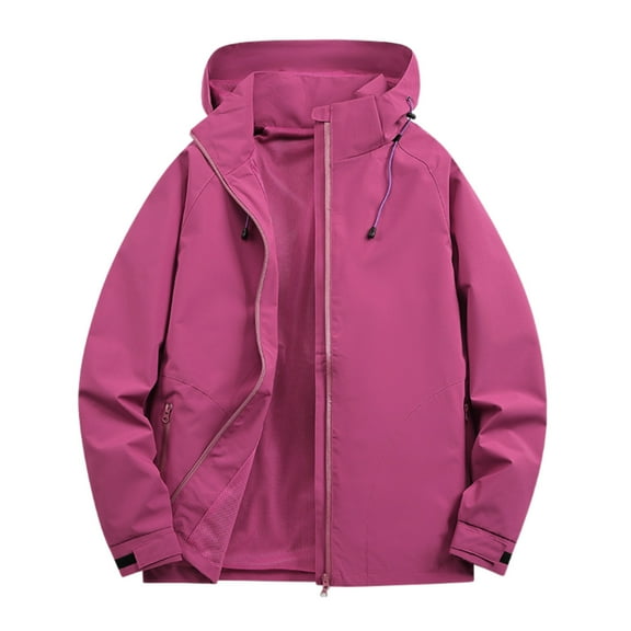 Rggeeun Mens Jacket Solid Color Hooded Zipper Jacket Men's Casual Loose Sports Comfortable Outdoor Jacket Outwear Streetwear