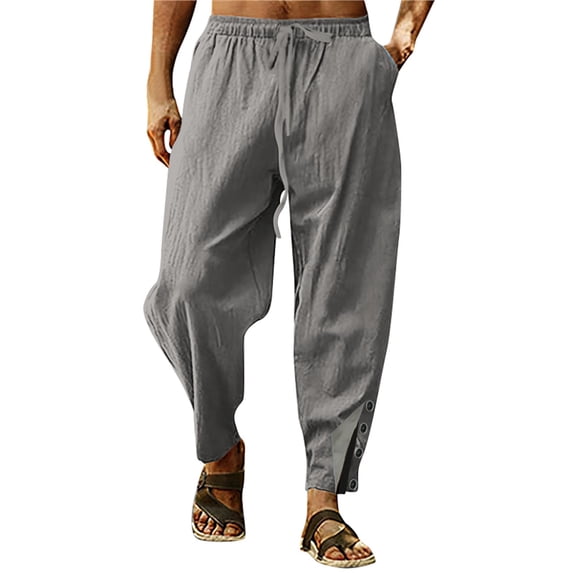 Rggeeun Mens Pants Fashion Casual Solid Color Breathable Pocket Elastic Pants Lightweight Yoga Trousers Fashion Loose Fit