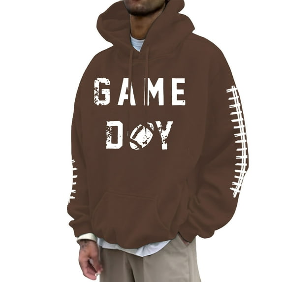 Rggeeun Mens Pullover Hoodies Football Print Casual Loose Fit Sweatshirt For Daily Wear Comfortable Warm Lined Long Sleeve Fall Winter Comfort