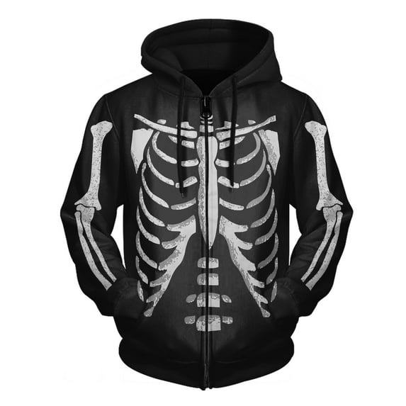 Rggeeun Mens Pullover Hoodies Male Fall Winter Halloween Skeleton Print Sweatshirt Long Sleeve Hooded Zipper Jacket Hoodies Relaxed Fit