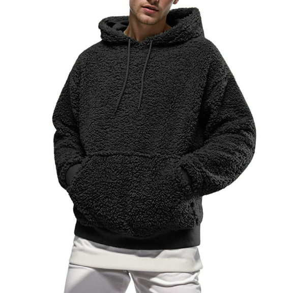 Rggeeun Mens Pullover Hoodies Men Fall Winter Hoodie Solid Color Long Sleeve Pullovers Coat Loose Sweatshirts