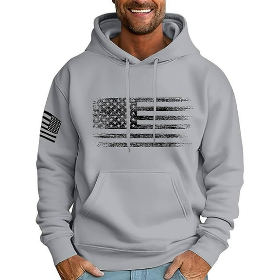 Rggeeun Mens Pullover Hoodies Men's Fashion Casual Print Hooded Pullover Long Sleeve Drawstring Hooded Sweatshirt Tops Hoodies Fall Winter Classic