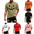 thumbnail image 1 of Rggeeun Mens Shirts Halloween Graphic Short Sleeve Crew Neck Workout Loose Fit Mens Oversized T Shirt Evening Party Basic,Gray,3XL, 1 of 4