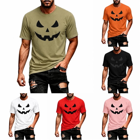 Rggeeun Mens Shirts Halloween Graphic Short Sleeve Crew Neck Workout Loose Fit Mens Oversized T Shirt Evening Party Basic,Gray,3XL