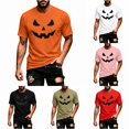 thumbnail image 1 of Rggeeun Mens Shirts Halloween Graphic Short Sleeve Crew Neck Workout Loose Fit Mens Oversized T Shirt Outdoor Wear Trendy,Orange,2XL, 1 of 4